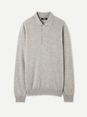 Men's Grey Cashmere Polo Sweater detail view on white backround #color_steel-silver