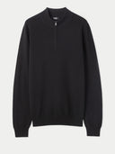 Men's Black Half-Zip Cashmere Sweater detail view on white background #color_black