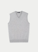 Men's Grey Cashmere Vest detail view on white background #color_steel-silver