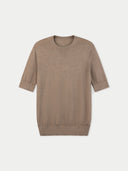 Men's Silk Cashmere Crew Neck T-Shirt Taupe detail view on white background #color_stone-taupe