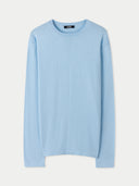 A light blue long-sleeve crewneck sweater displayed flat against a light gray background. #color_forget-blue