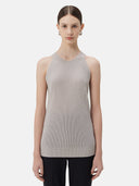 Light gray ribbed cashmere tank top on a white background #light_taupe