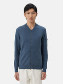 Blue zip-up cashmere bomber on a light gray background #color_china-blue