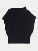 Women's Black Cashmere Asymmetrical Top back view on white background #color_black