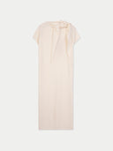 Women's White Cashmere Tie-Neck Dress detail view on white background #color_soft-white