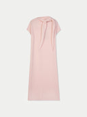 Pink dress with a tie detail on a white background. #color_light-blush 