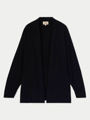 Women's Black Cashmere Open-Front Cardigan detail view on white background #color_black