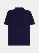 Men's Navy Cashmere Silk Half-Zip Polo Top detail view on white background #color_dark-indigo