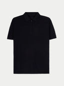 Men's Black Cashmere Silk Half-Zip Polo Top detail view on white background #color_graphite-black