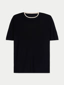 Men's Black Cashmere Silk Double-Collar T-Shirt detail view on white background #color_graphite-black