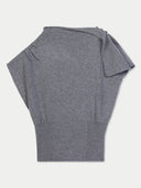 Women's Grey Cashmere Asymmetrical Top detail view on white background #color_steel-gray