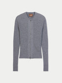 Women's Grey Cashmere Two-Way Zip Cardigan detail view on white background #color_steel-gray