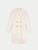 Women's Notch Lapel Midi-Length Cashmere Coat White detail view on white background #color_soft-white