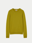 Women's Celery Yellow Cashmere Crewneck Sweater detail view on white background #color_celery-green