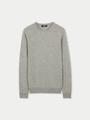 Women's Grey Cashmere Crew Neck Sweater detail view on white background #color_steel-silver