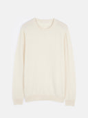 Women's White Cashmere Basic Crew Neck Sweater detail view on white background #color_off-white