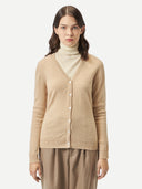Women's Organic Colour V-Neck Cashmere Cardigan Beige #color_beige