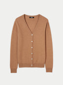 Women's Cashmere V-Neck Cardigan Sheepskin -Gobi Cashmere #color_light-brown