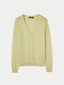 Women's Tender Yellow Cashmere V-Neck Sweater detail view on white background #color_cream-yellow