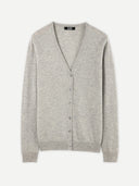 Women's Grey Cashmere V-Neck Cardigan detail view on white background #color_steel-silver