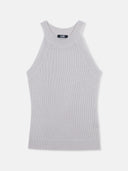 Light gray ribbed cashmere tank top on a white background #light_taupe