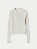 Women's Hidden Button-Front Cashmere Silk Cardigan Snow White detail view on white background #color_pure-white