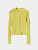 Women's Hidden Button-Front Cashmere Silk Cardigan Yellow detail view on white background #color_vivid-yellow