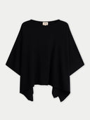 Women's Black Cashmere Knitted Poncho detail view, on white background #color_black