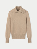 Women's Warm Grey Fold-Over Turtleneck Cashmere Sweater detail view on white background #color_dusty-beige