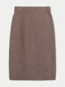 A taupe brown ribbed knit pencil skirt shown flat against a light gray background. #color_taupe