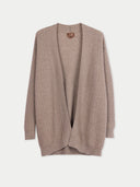 Women's Ajour Knit Open-Front Cashmere Cardigan Taupe front view on white background #color_taupe