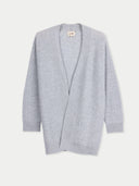 Women's Relaxed-Fit Cashmere Cardigan Grey detail view on white background #color_light-gray