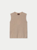 Ajour Knit Crewneck Cashmere Vest Beige detail view on white backround #color_beige