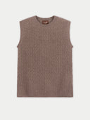 Ajour Knit Crewneck Cashmere Vest Taupe detail view on white backround #color_taupe