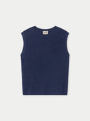 Ajour Knit Crewneck Cashmere Vest Crown Blue detail view on white backround #color_soft-indigo