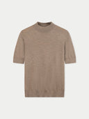 Women's Cashmere Silk Shirt with High Neck Taupe detail view on white background #color_stone-taupe