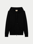 Woman Zipper Hoodie with Smiley Pocket Black detail view on white background #color_black