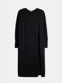 Women‚Äôs Cashmere Side-Slit Maxi Dress Black front view on white background #color_black