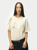 Women's Cashmere Bow-Tie T-shirt White | GOBI Cashmere #color_soft-white