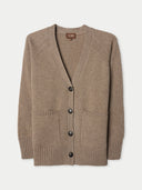 Women's Relaxed-Fit Cashmere Cardigan Taupe detail view on white background #color_taupe