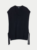 Women's V-neck Cashmere Maternity Top Black detail view on white backround #color_black