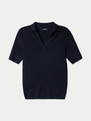 Cashmere Silk Women's Polo Shirt Black detail view on white background #color_graphite-black