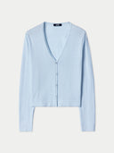 flat view of a light blue cardigan on a white background. #color_soft-ice