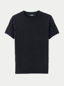 A black silk cashmere t-shirt with a round neckline and short sleeves. #color_graphite-black