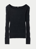 Black ribbed cashmere sweater on a light gray background #color_graphite-black