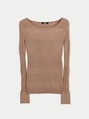 Women's Ribbed Cotton Silk Cashmere Blend Sweater Timber Wolf detail view on white background #color_taupe-brown
