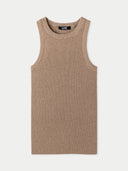 Beige ribbed tank cashmere top on a white background #color_taupe-brown