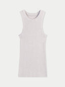 A sleeveless ribbed knit tank top in a very light heathered off-white or pale pinkish-gray color, shown flat against a light gray background. #color_wind-chime