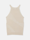 A cream-colored ribbed knit tank top with wide shoulder straps, displayed flat against a light gray background. #color_off-white