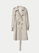 Women's Double Breasted Cashmere Trench Coat Warm Grey detail view on white background #color_dusty-beige